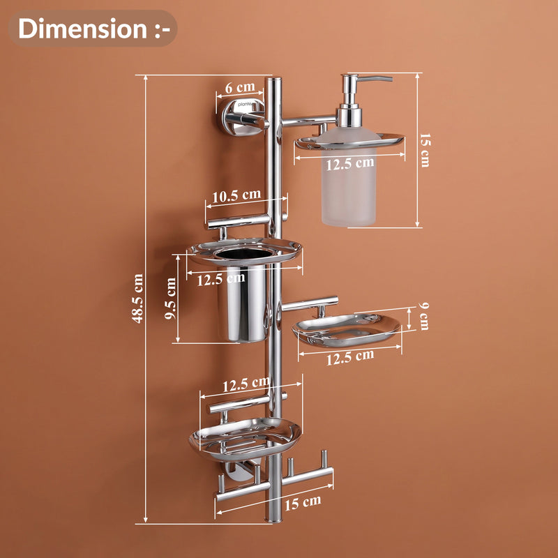 Plantex J4 Stainless Steel 5in1 Bathroom Set/Soap Holder for Bathroom Wall/Soap Dispenser Set/Toothbrush Holder/Robe Hook for Bathroom/Bathroom Accessories- Pack of 1 (Chrome)-2