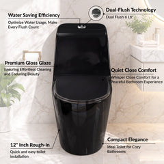 Plantex Ceramic Toilet for Commode/Siphonic Vacuum Jet Flush Ceramic Western Commode/One Piece Western Toilet with Soft Closing Toilet Seat - S Trap (Black)-3