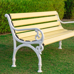 Trefor Cast Iron 3 Seater FRP Garden Bench for Outdoor Park - (Cream + White)