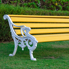 Pryce Cast Iron 3 Seater FRP Garden Bench for Outdoor Park - (Yellow + White)