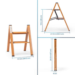 Corvids 2-Steps Premium Folding Step Stool | 2-Year Warranty | Wide Anti-Slip Pedal, Portable Lightweight Aluminum Step Ladder for Home and Office Use (Teak)-2