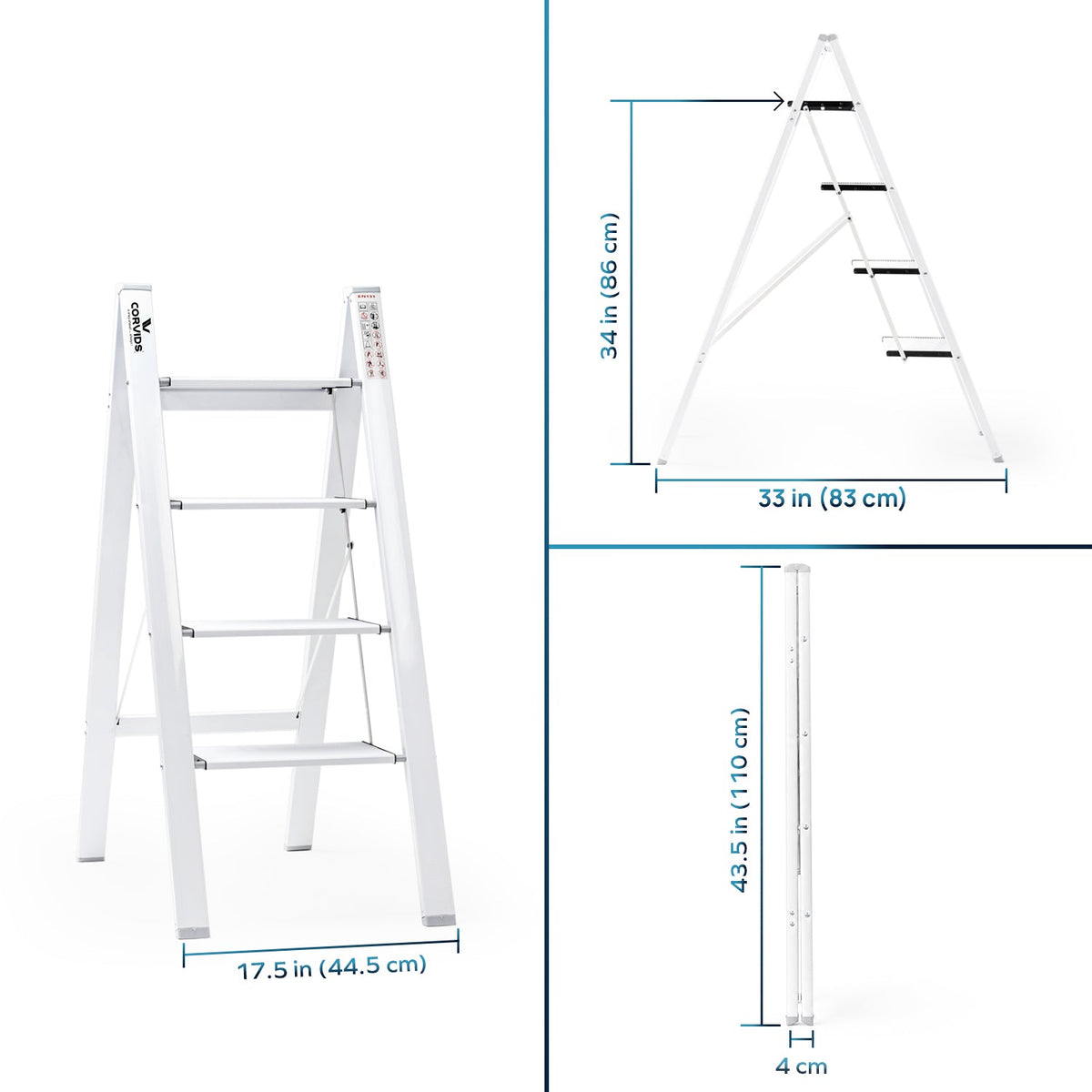 Corvids 4-Steps Premium Folding Step Stool with 2-Year Warranty (White)