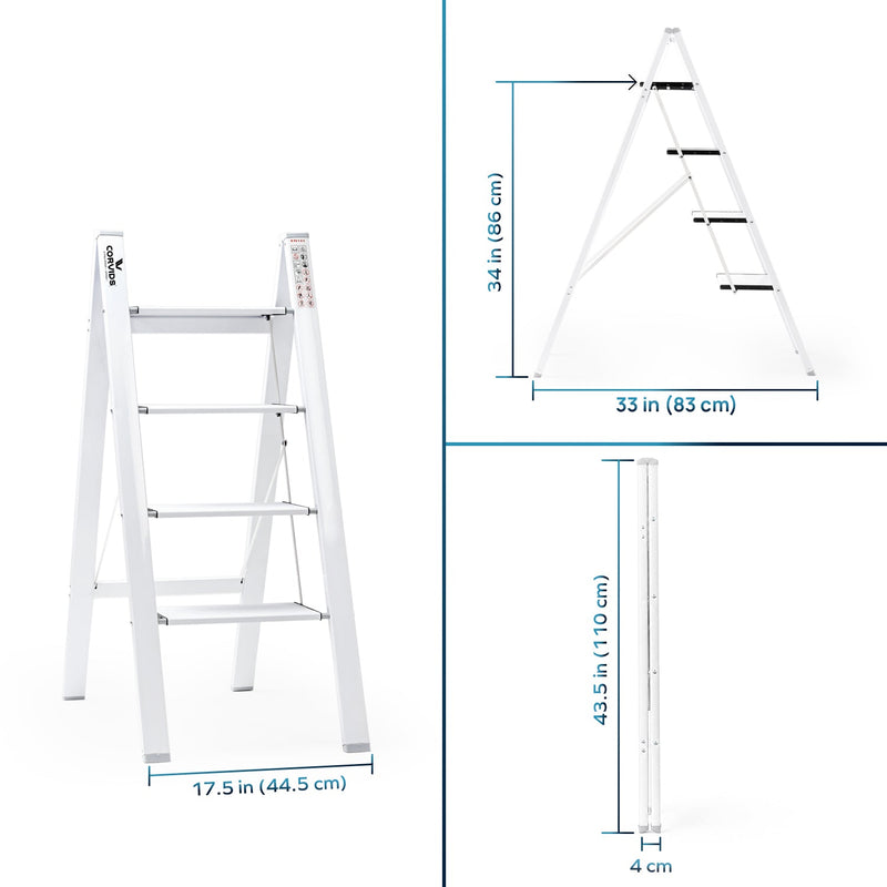 Corvids 4-Steps Premium Folding Step Stool with 2-Year Warranty (White)-2