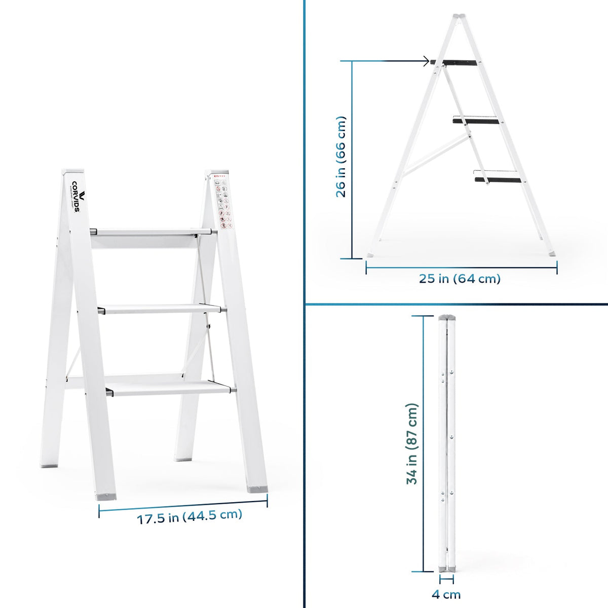 Corvids 3-Steps Premium Folding Step Stool with 2-Year Warranty ( White )