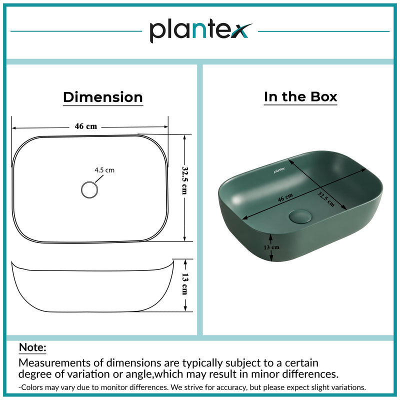 Plantex Rectangular Ceramic Basin for Bathroom/Washbasin/Designer Tabletop Wash Basin (Olive Green) (18 x 13 x 5 Inch)-2
