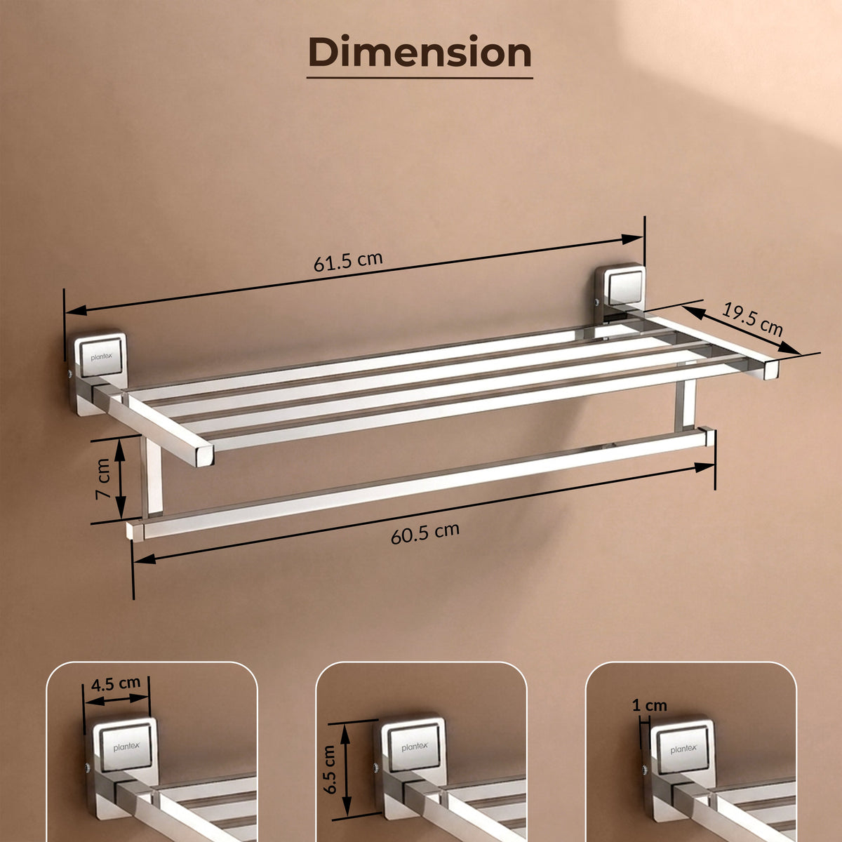 Plantex 304 Grade Stainless Steel 24 inch Towel Rack for Bathroom/Towel Stand/Hanger/Bathroom Accessories - Darcy (Chrome)-3