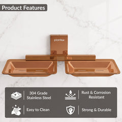 Plantex 304 Grade Stainless Steel Double Soap Stand/Dual Soap Dish/Soap Case/Soap Storage/Soap Holder for Bathroom/Bathroom Accessories - Pack of 1 (Crystal, PVD Rose Gold)-5