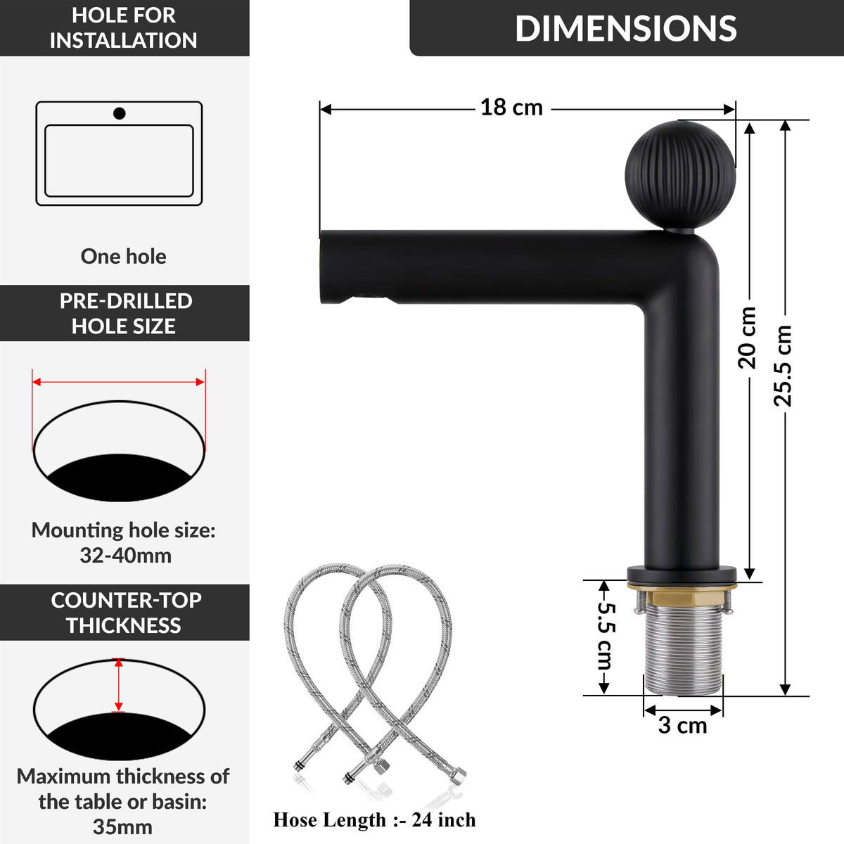 Plantex Brass Wash Basin Mixer Tap/Thermostatic Hot & Cold Basin Mixer Faucet/Deck Mount Pillar Spout for Bathroom Sink - Pack of 1 (APS-4601, Black Matt)-2
