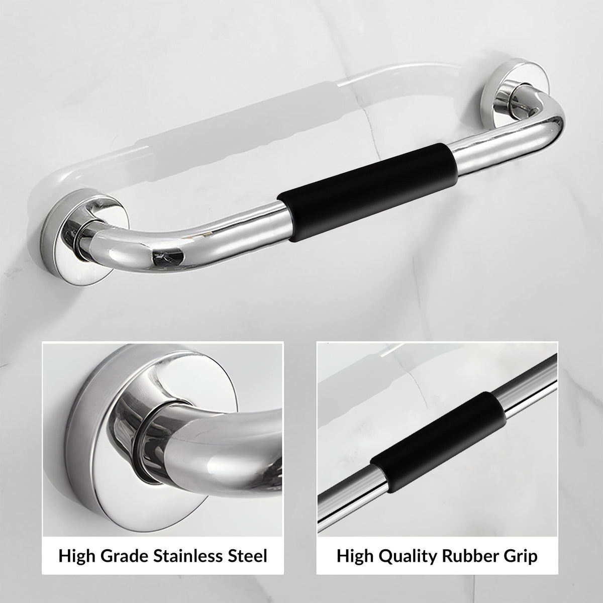 Plantex High Grade Stainless Steel Grab Bar for Toilet with Grip/14-inch Anti-Slip Handle for Bathroom Support - Pack of 1 (Chrome)-3