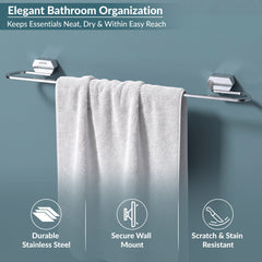 Plantex Towel Rod for Bathroom/304 Grade Stainless Steel Towel Hanger/24 inch Towel Holder/Bathroom Accessories - Pack of 1 (Delta - 2804, Chrome)-5