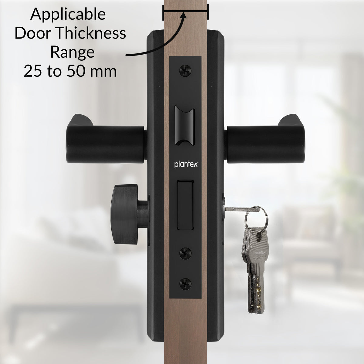 Plantex Door Lock Set - Main Door Lock Plate Handle Set/Mortise Lock with 3 Keys/Lock Body and Cylinder - Pack of 1 (OHMH-81, Z-Black)-4