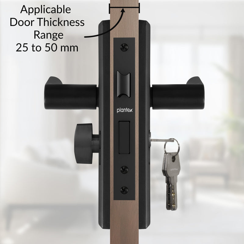 Plantex Door Lock Set - Main Door Lock Plate Handle Set/Mortise Lock with 3 Keys/Lock Body and Cylinder - Pack of 1 (OHMH-81, Z-Black)-4
