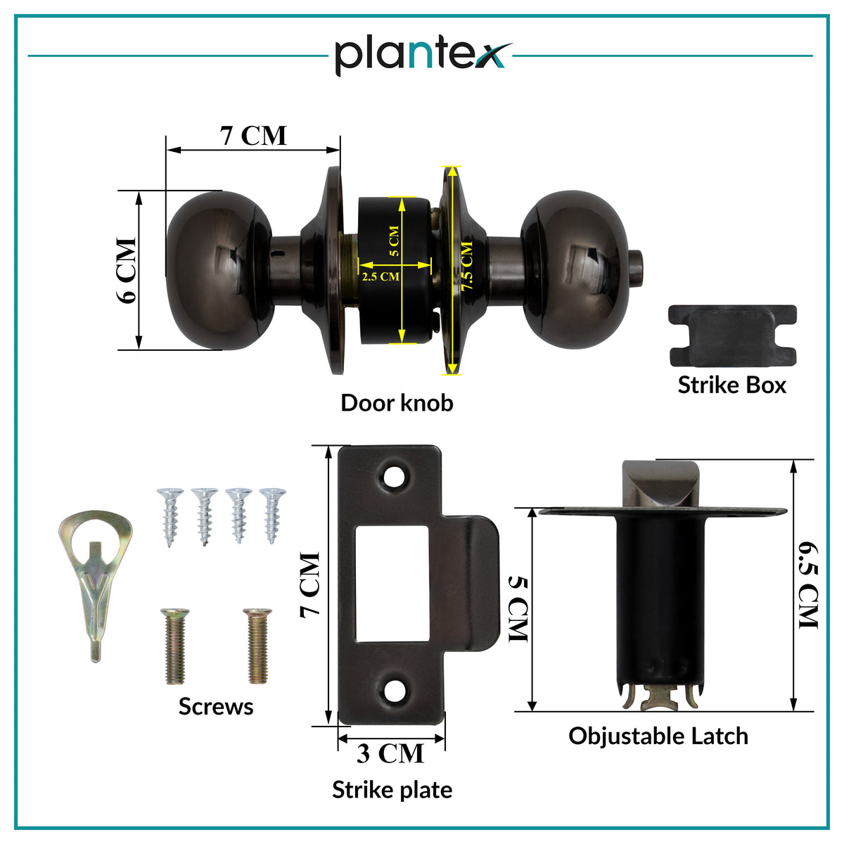 Plantex Stainless Steel Bathroom Door Lock/Keyless Cylindrical Lock for Bathroom/Balcony/Tubular Door Knob/Handle - Pack of 1 (Without Key-Glossy Black)-2