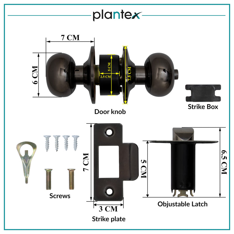 Plantex Stainless Steel Bathroom Door Lock/Keyless Cylindrical Lock for Bathroom/Balcony/Tubular Door Knob/Handle - Pack of 1 (Without Key-Glossy Black)-2