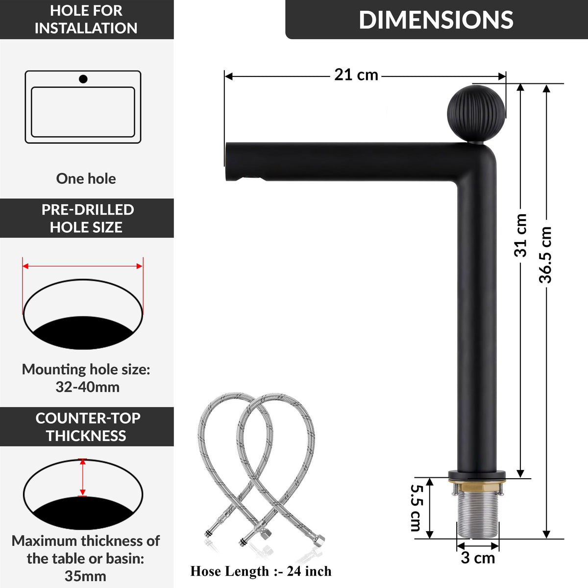 Plantex Brass Wash Basin Mixer Tap/Thermostatic Hot & Cold Basin Mixer Faucet/Deck Mount Pillar Spout for Bathroom Sink - Pack of 1 (APS-4602, Black Matt)-2