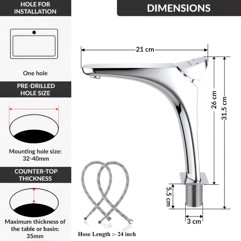 Plantex Brass Wash Basin Mixer Tap/Hot & Cold Basin Mixer Faucet/Deck Mount Pillar Spout for Bathroom Sink - Pack of 1 (APS-4603, Chrome)-2