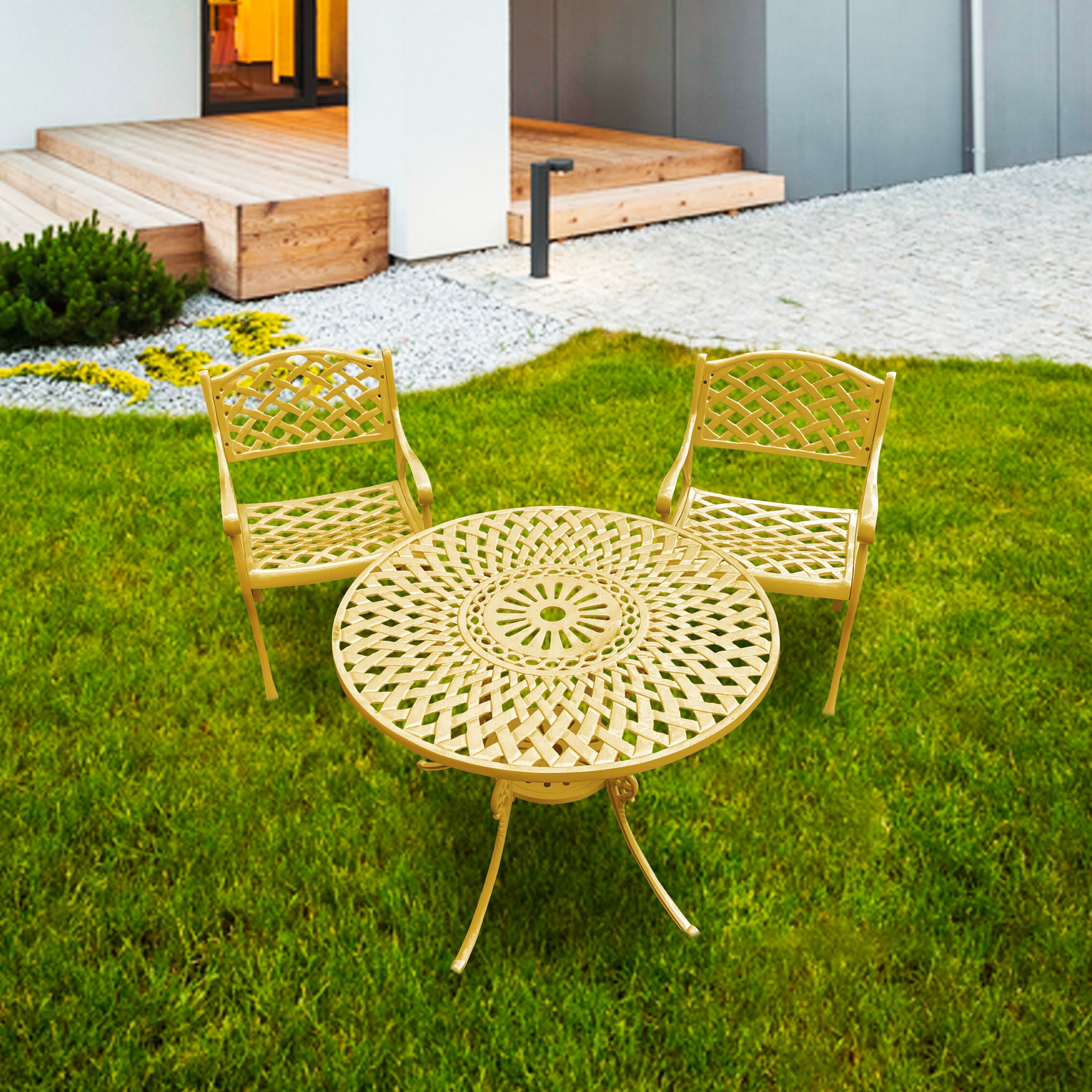 Natale Cast Aluminium Garden Patio Seating 2 Chair and 1 Table Set