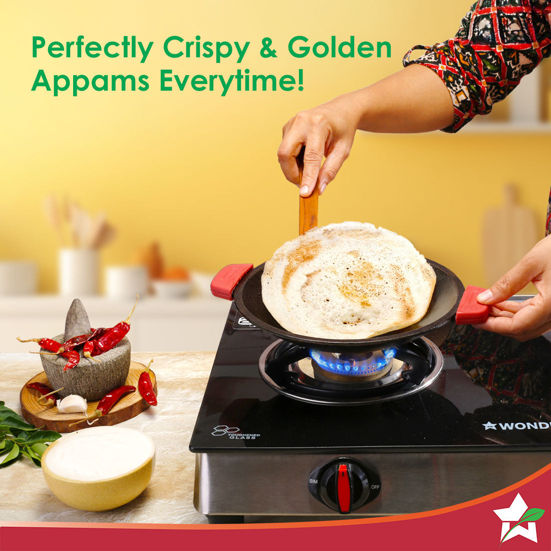 Forza Cast-iron Appachetty | 20cm | Made from Heavy-duty Cast-iron | For Appams, Dosas, Rotis | Naturally Non-stick | Uniform Heating, Slow Cooking | Chemical-free | Lifetime Warranty