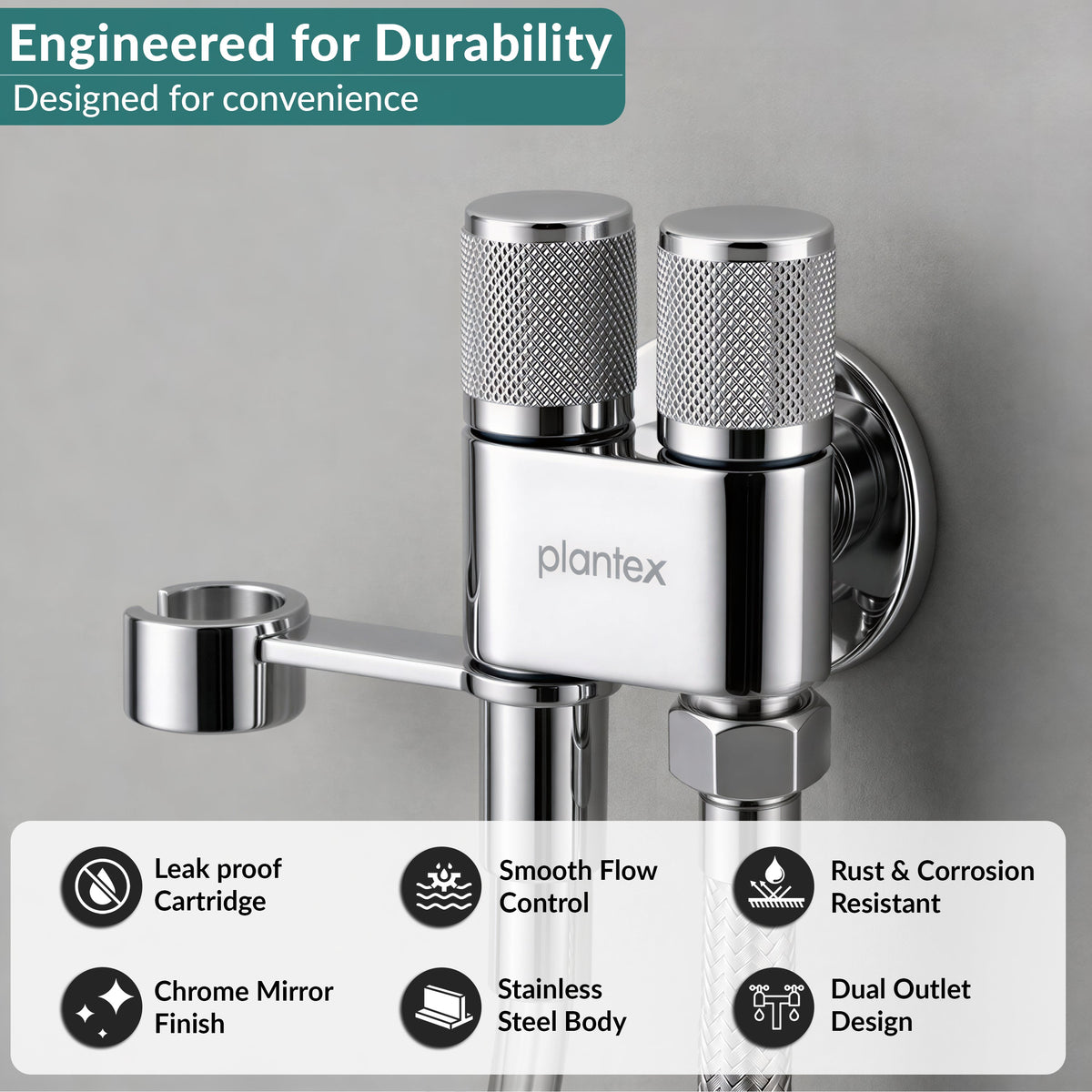 Plantex 2 Way Angle Cock/Stainless Steel Double Outlet Water Valve/Bathroom & Kitchen Tap Connector/Water Faucet - Pack of 1 (Chrome, APS-N-7)-4