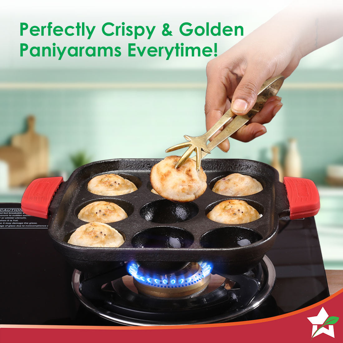Forza Cast-iron Paniyarakal | Square | Made from Heavy-duty Cast-iron | For Paniyarams, Bondas | Naturally Non-stick | Uniform Heating, Slow Cooking | Chemical-free | Lifetime Warranty
