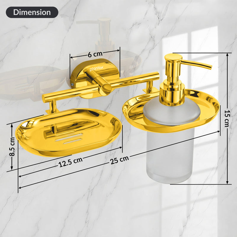 Plantex J4 Stainless Steel Soap Dish with Liquid Dispenser/Soap Stand for Bathroom Wall Mount/Shampoo Dispenser/Bathroom Accessories (PVD Gold Finish) Onix-2