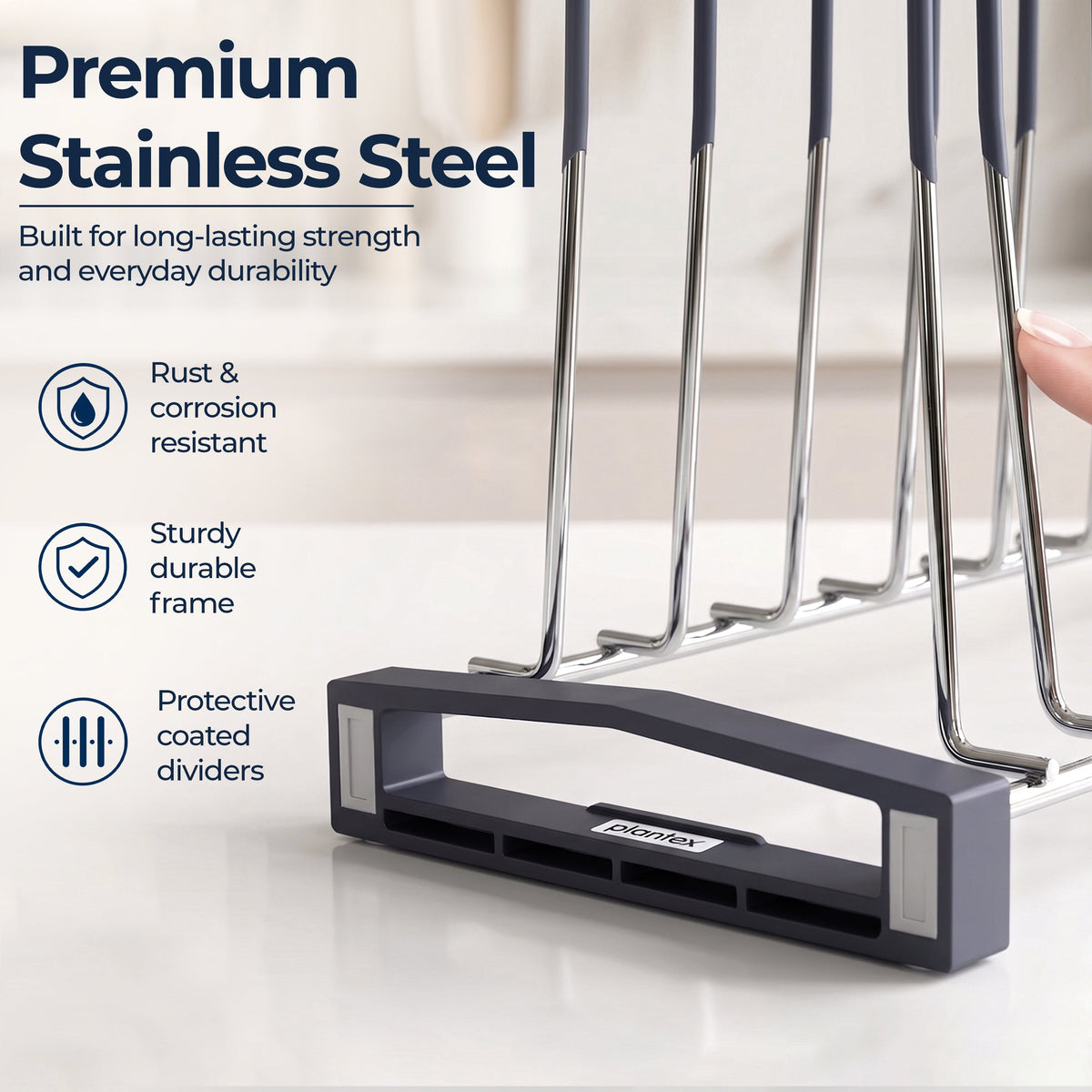 Plantex Sturdy Stainless Steel Plate Organizer for Kitchen/10 Plate Stand for Plateform/Rubber Gripped Thali Rack(Slot-10, Pack of 1, Size-10 Inches)-3