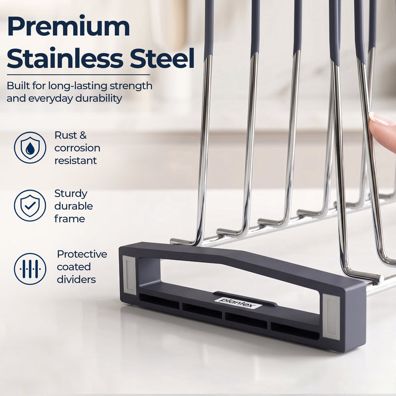 Plantex Sturdy Stainless Steel Plate Organizer for Kitchen/10 Plate Stand for Plateform/Rubber Gripped Thali Rack(Slot-10, Pack of 1, Size-10 Inches)-3