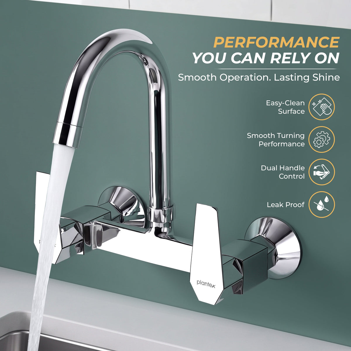 Plantex Mixer Tap for Kitchen with Wall Flange and Teflon Tape/Kitchen Sink Taps/Sink Mixer Tap Hot and Cold with 360‚° Swivel Spout (Celesiya-1248)-4