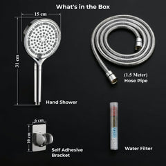 Plantex Hand Shower Filter for Bath/6 Spray Mode Shower Hand with 1.5 Meter Flexible Hose Pipe with Wall Hook/Water Softener For Hand Shower-(Chrome)-2