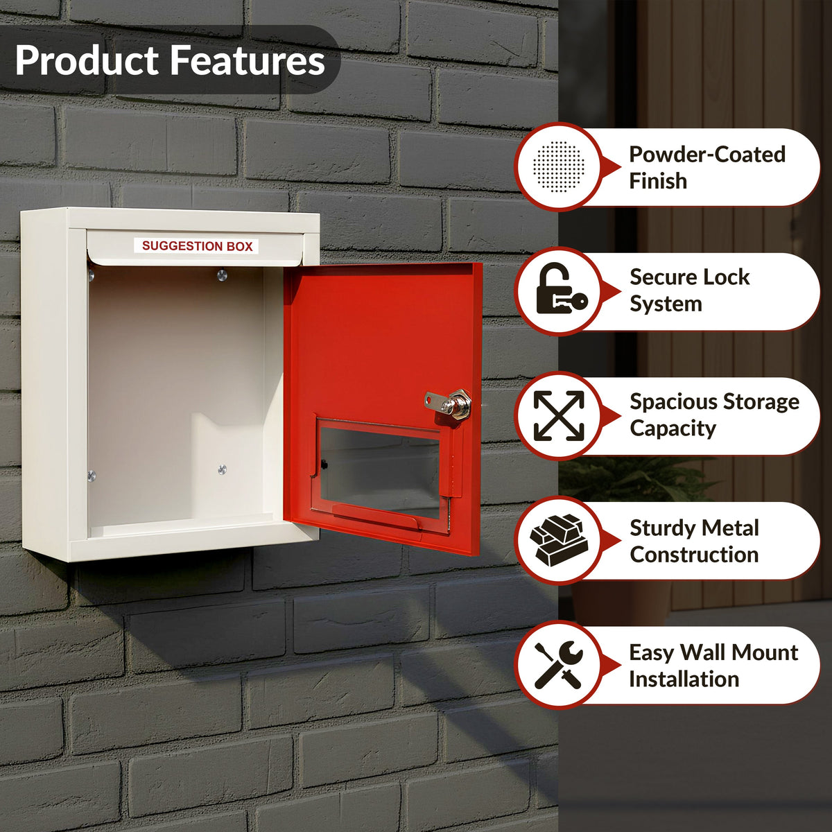 Plantex All in 1 Multipurpose Letter Box/Suggestion Box/Complaint Box/Donation Box with Lock Table Top or Wall Mount (Red & Ivory)-4