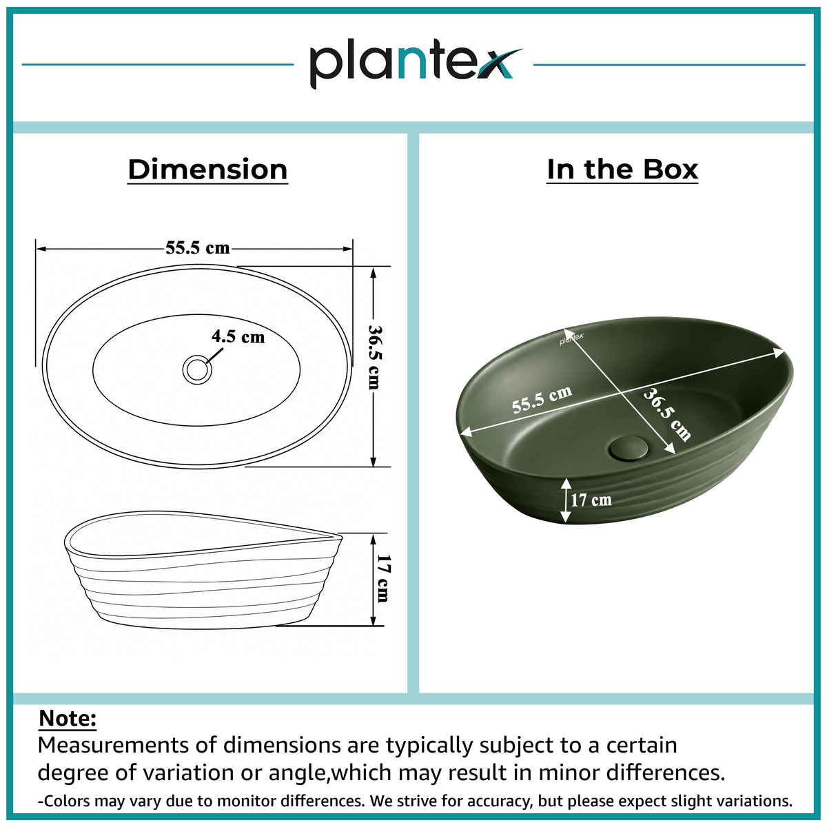 Plantex Designer Ceramic Basin/Table Top Wash Basin for Bathroom/Countertop Vessel Sink Basin for Home/Office/Restaurant (Green, 22 x 14 x 7 Inch)-2