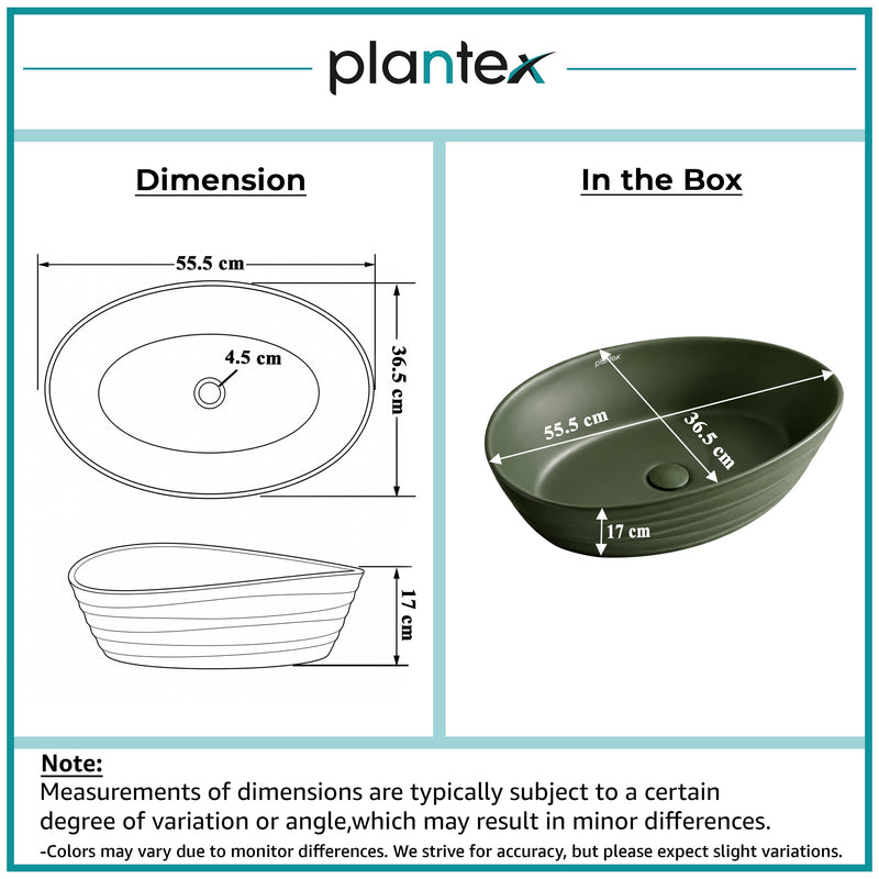 Plantex Designer Ceramic Basin/Table Top Wash Basin for Bathroom/Countertop Vessel Sink Basin for Home/Office/Restaurant (Green, 22 x 14 x 7 Inch)-2