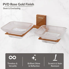 Plantex 304 Grade Stainless Steel Frosted Glass Double Soap Holder/Soap Stand/Dual Soap Dish for Bathroom/Bathroom Accessories - Pack of 1 (Crystal, PVD Rose Gold)-5