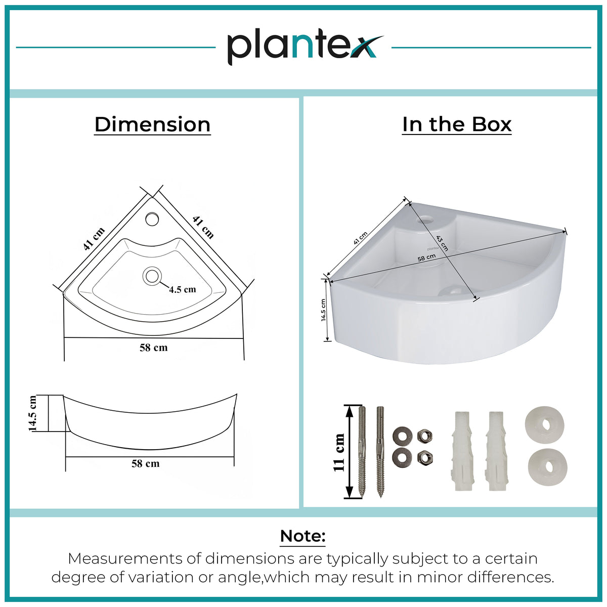 Plantex White Ceramic Corner Washbasin/Wall Mount Basin for Bathroom/Wall Hung Wash Basin/Small Corner Sink/10 Years Glaze Warranty by Plantex (Cornia - 16 x 16 x 10 Inch)-2