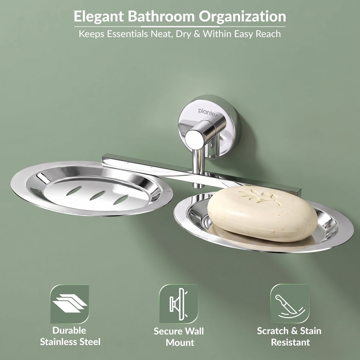 Plantex Stainless Steel Double Soap Holder for Bathroom/Soap Stand/Dual Soap Dish/Soap Storage/Bathroom Accessories - (Chrome)-5