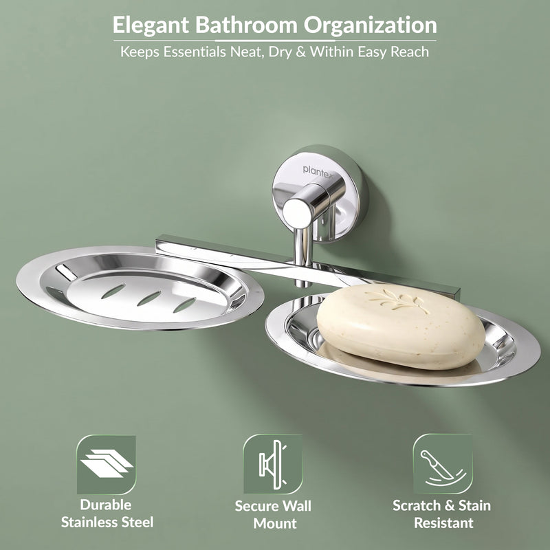 Plantex Stainless Steel Double Soap Holder for Bathroom/Soap Stand/Dual Soap Dish/Soap Storage/Bathroom Accessories - (Chrome)-5