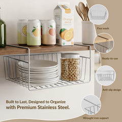 Plantex Under Shelf Organizer Rack for Kitchen Cabinet/12 Inch Multifunction Hanging Shelf Basket for Storage & Organization/Stainless Steel Under Cabinet Storage Rack - (Pack of 1, Chrome)-4