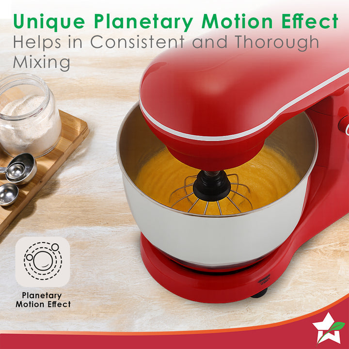 Regalia Neo Stand Mixer | 5.5L Stainless-steel Bowl | 10-speed Setting | 4 Attachments | Whisk, Whip, Beat, Mix | For Cake & Pizza Doughs, Creams, Salad Dressings, Eggs | 2 Year Warranty | Red