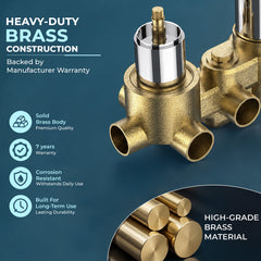 Plantex 3 Way Thermostatic Shower Diverter/Pure Brass Concealed & Exposed 3-Outlet Mixer Valve Body/Multi-Function Bathroom Diverter with Button Control - Chrome (TSP-095A)-4