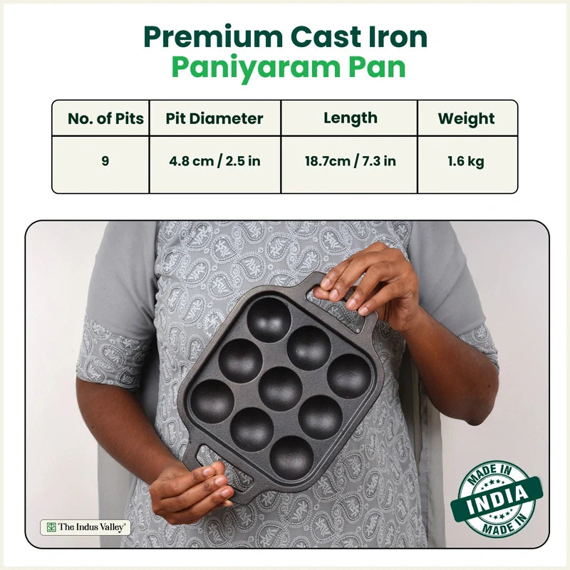 CASTrong Cast Iron Paniyaram Pan, Pre-seasoned, Nonstick, 100% Pure, Toxin-free, Medium 18.7cm, 1.6kg