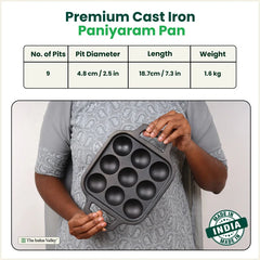 CASTrong Cast Iron Paniyaram Pan, Pre-seasoned, Nonstick, 100% Pure, Toxin-free, Medium 18.7cm, 1.6kg
