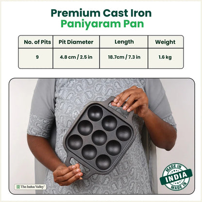 CASTrong Cast Iron Paniyaram Pan, Pre-seasoned, Nonstick, 100% Pure, Toxin-free, Medium 18.7cm, 1.6kg