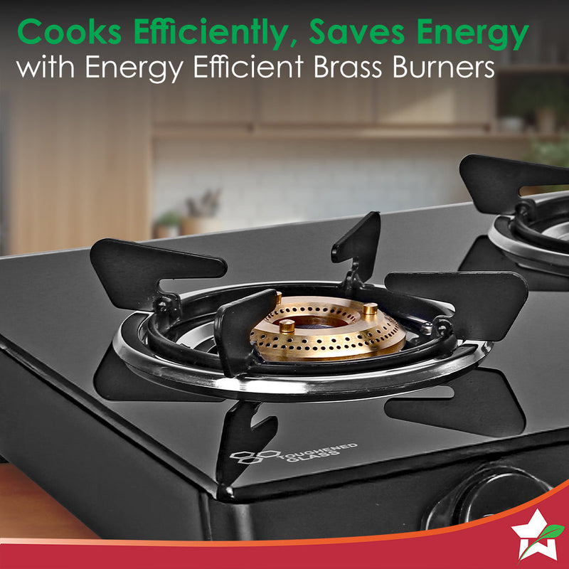 Wonderchef Zest Neo Gas Stove | 3 Burners (2 Medium, 1 Small) | Premium Glass Surface | Space Saving Design | Brass Burn