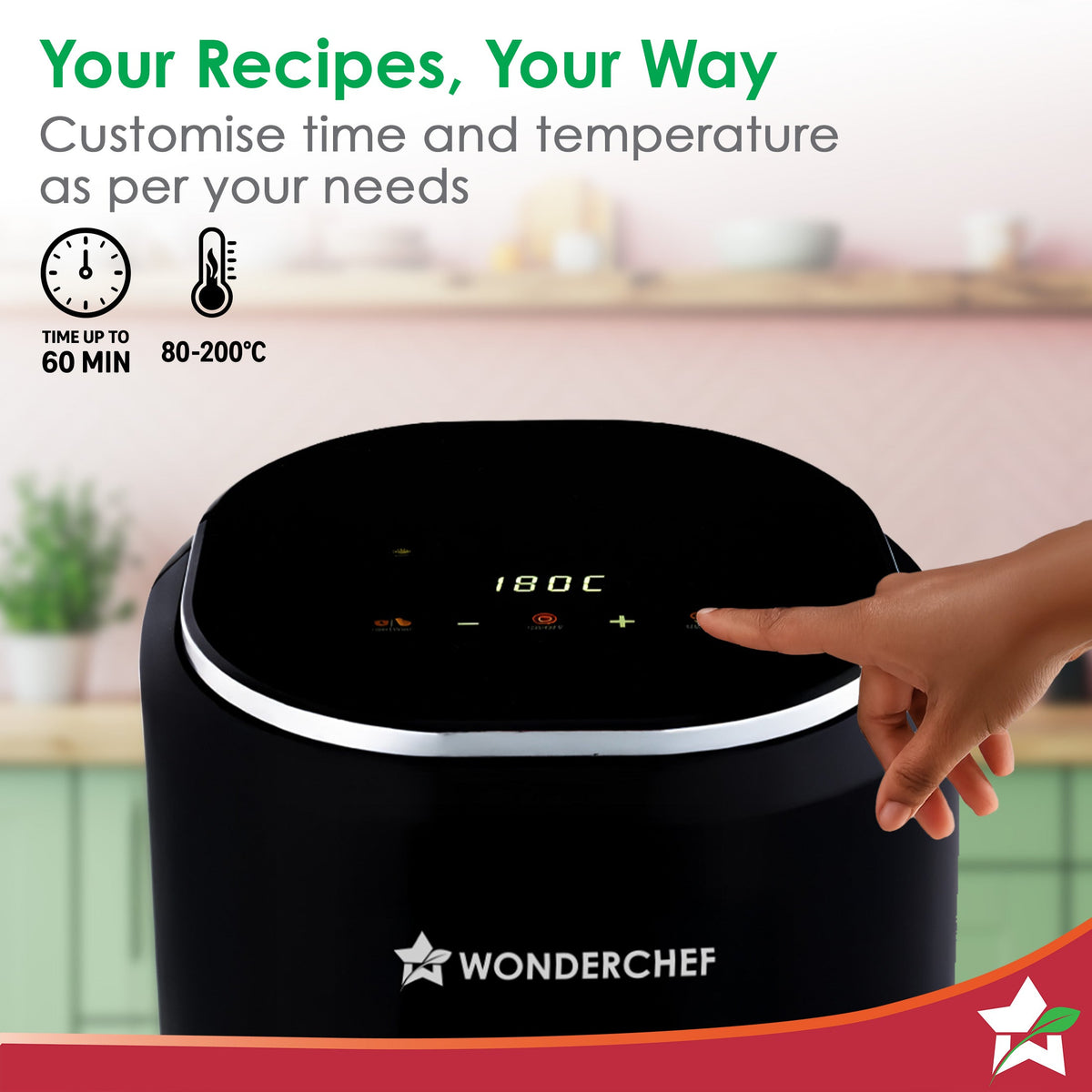 Wonderchef Roma 4.5L Digital Air Fryer | 1380W | 7 Preset Menus | 90% less fat | Rapid Air 360° Circulation Technology |