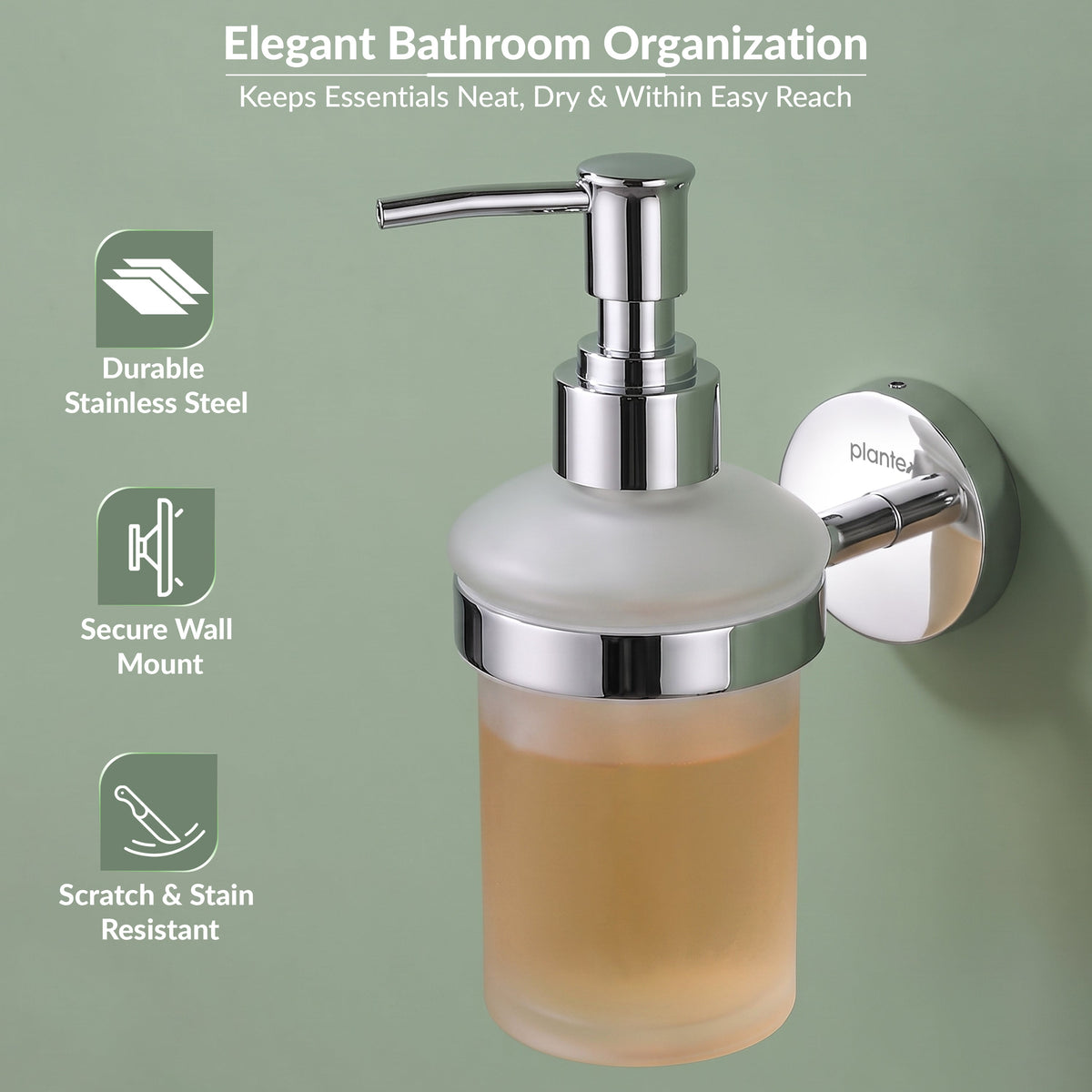 Plantex Brezza Stainless Steel Glass Liquid Soap Dispenser/Shampoo Dispenser/Handwash Dispenser/Bathroom Accessories - Chrome-5