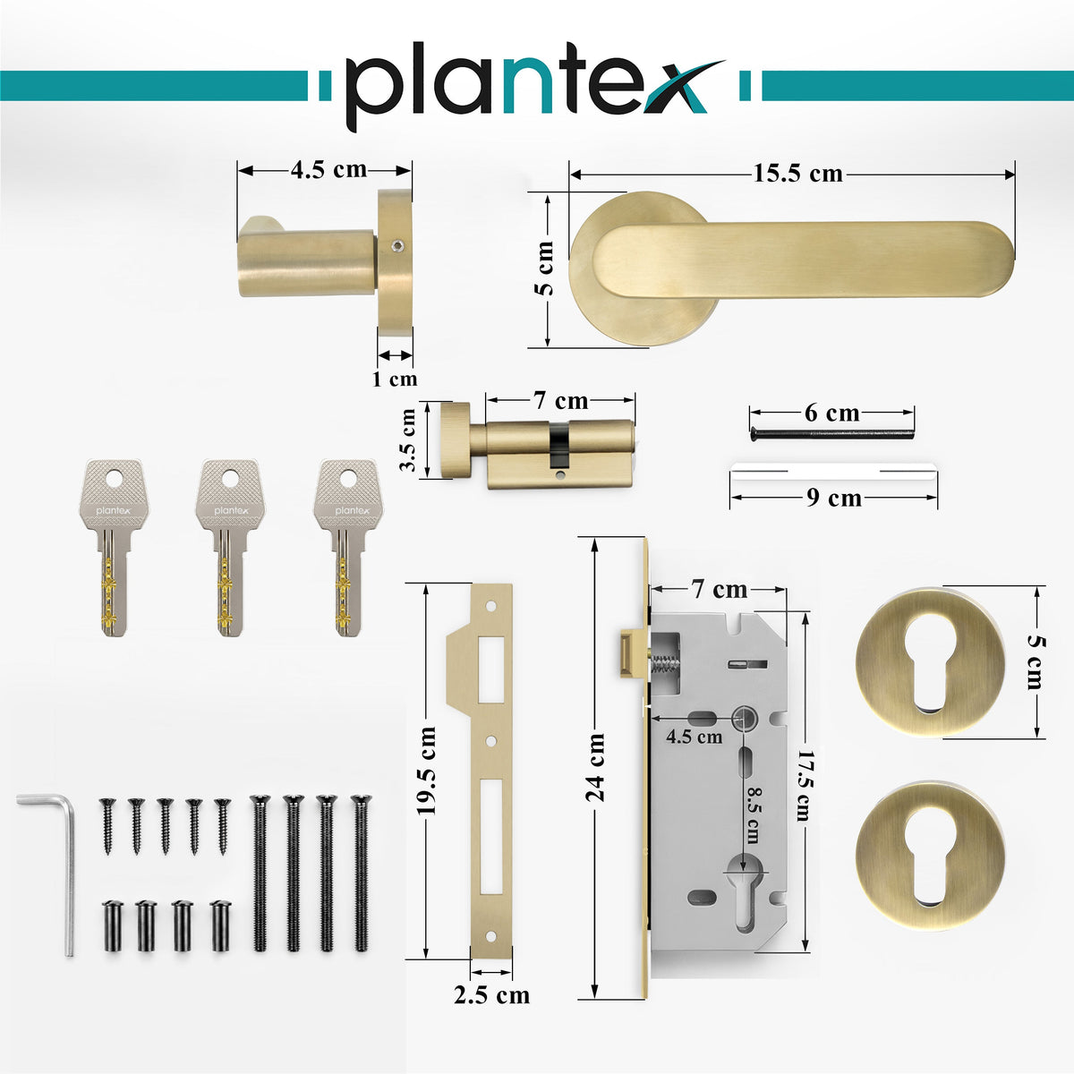 Plantex Door Lock - Main Door Lock Set with Keys/Mortise Door Locks for Home/Office/Hotel - Pack of 1 (OHMH-81, Brass Antique)-2