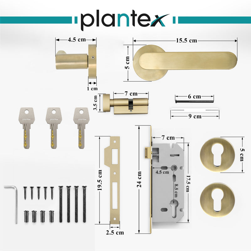 Plantex Door Lock - Main Door Lock Set with Keys/Mortise Door Locks for Home/Office/Hotel - Pack of 1 (OHMH-81, Brass Antique)-2