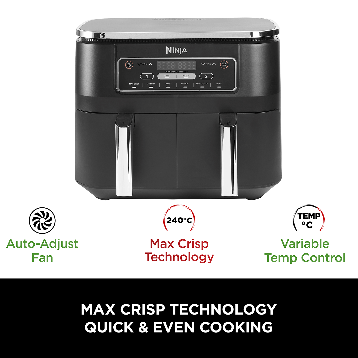 Ninja Foodi DualZone Air Fryer | 7.6L, 2 Drawers (AF300IN) | Cooking Surface Free from PTFE, PFOA & PFAS
