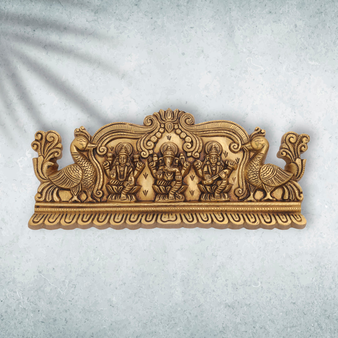 Brass Superfine Lakshmi Ganesha Saraswati Wall Hanging (6 Inch)