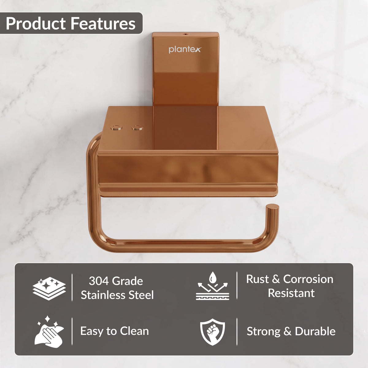 Plantex 304 Grade Stainless Steel Stylish and Durable Toilet Paper Stand/Bathroom Tissue Paper Holder with Mobile Stand/Bathroom Accessories (Crystal,PVD Rose Gold)-5